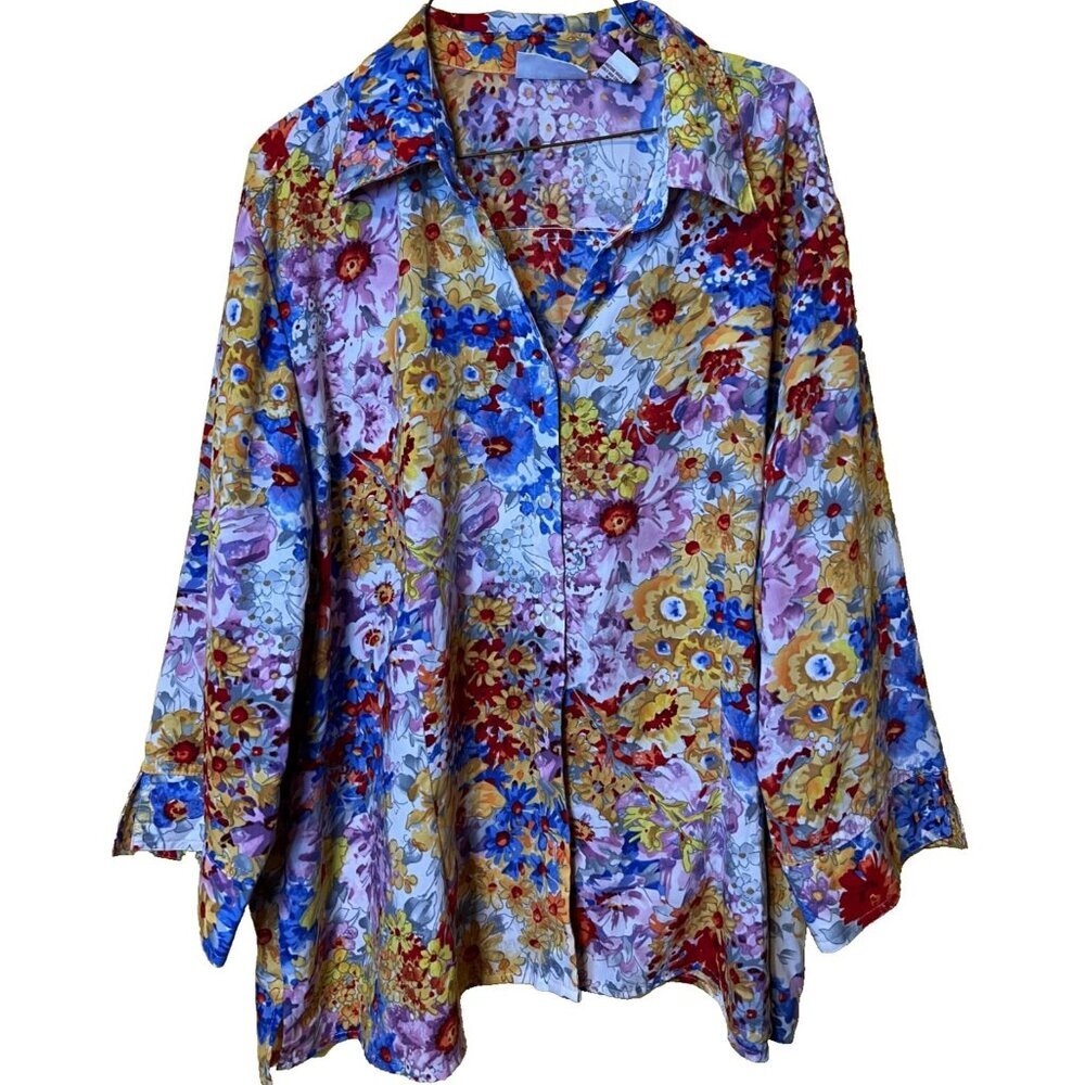 Joanna Plus Blouse Size 3X Multicolor 3/4 Sleeve Floral Whimsical‎ Streetwear